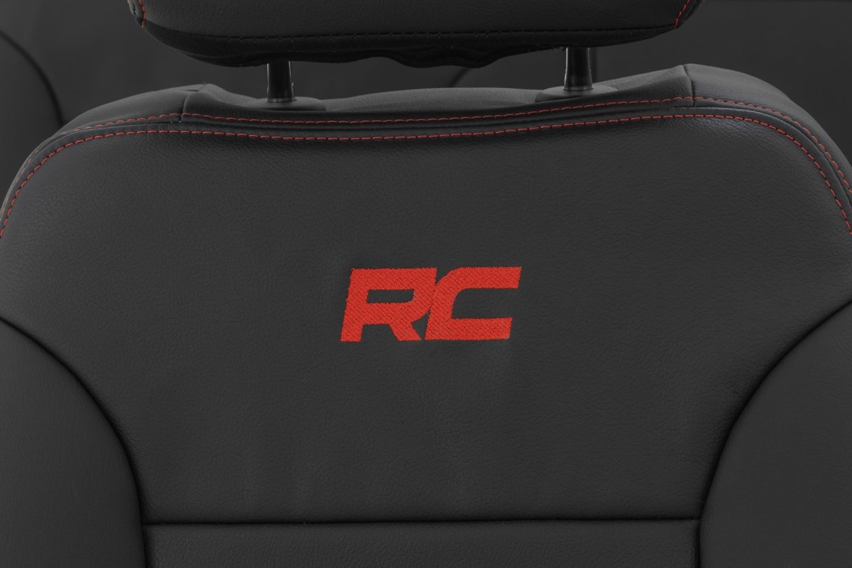 Chevy Silverado 1500 Leather Seat Covers - Front + Rear - Rough Country - Premium with Sport-Inspired Details - Leather with Red Accent Stitching - '19-'26
